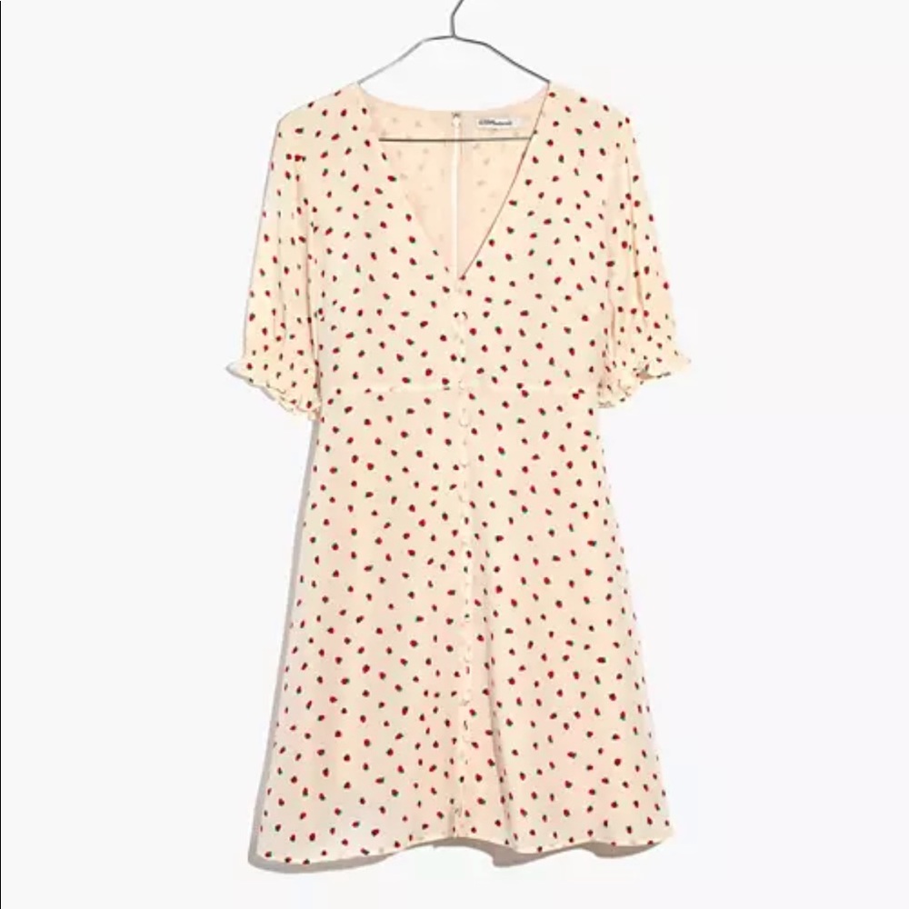 Madewell silk button front strawberry print dress